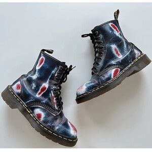 Vintage 90s Dr Martens Red & Blue Rub Off Combat Punk Boots Size 5 UK ENGLAND